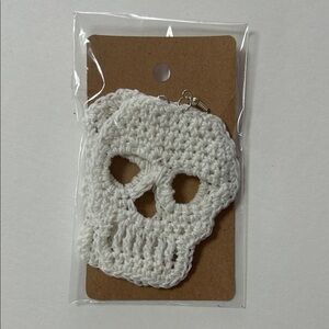 Handmade White Crochet Skull Drop Earrings